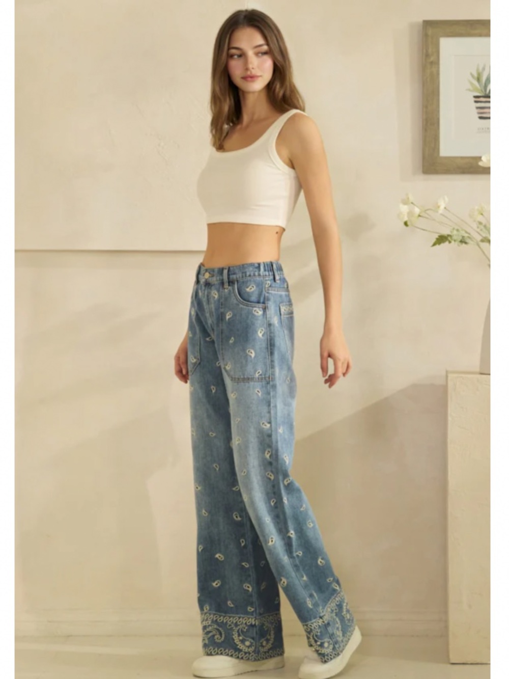 Oli & Hali Light Blue Paisley Embroidered Straight-Leg Jeans - Picture 15 of 16